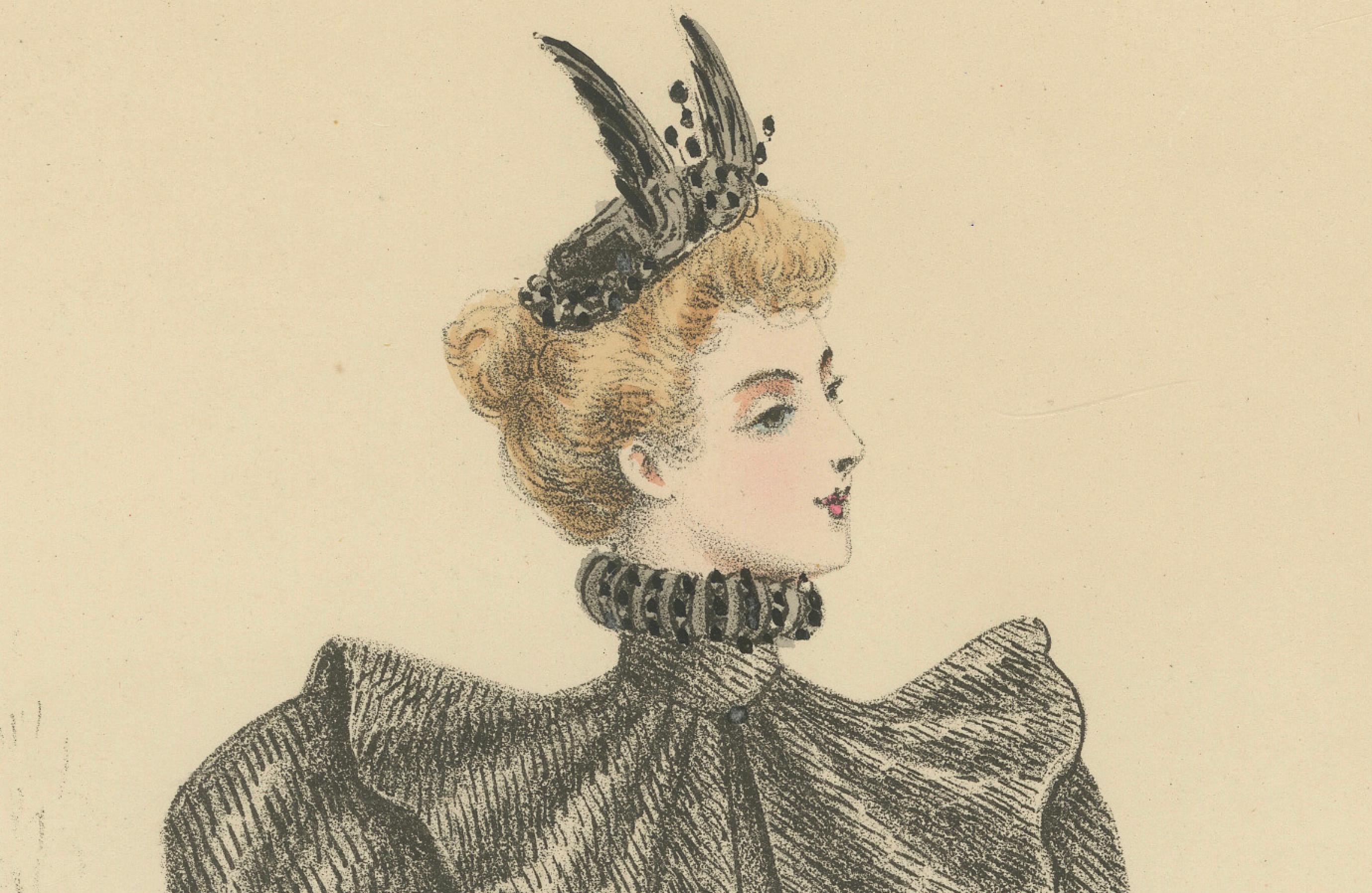 Late 19th Century Victorian Elegance: Detailed Fashion Lithograph by L. Michau and De Solar, 1889 For Sale