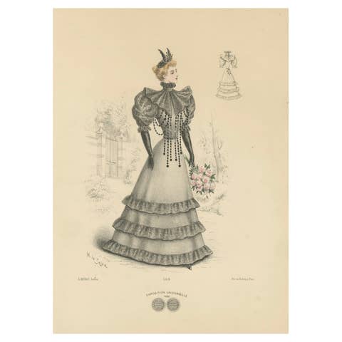 Victorian Elegance: Detailed Fashion Lithograph by L. Michau and De Solar, 1889
