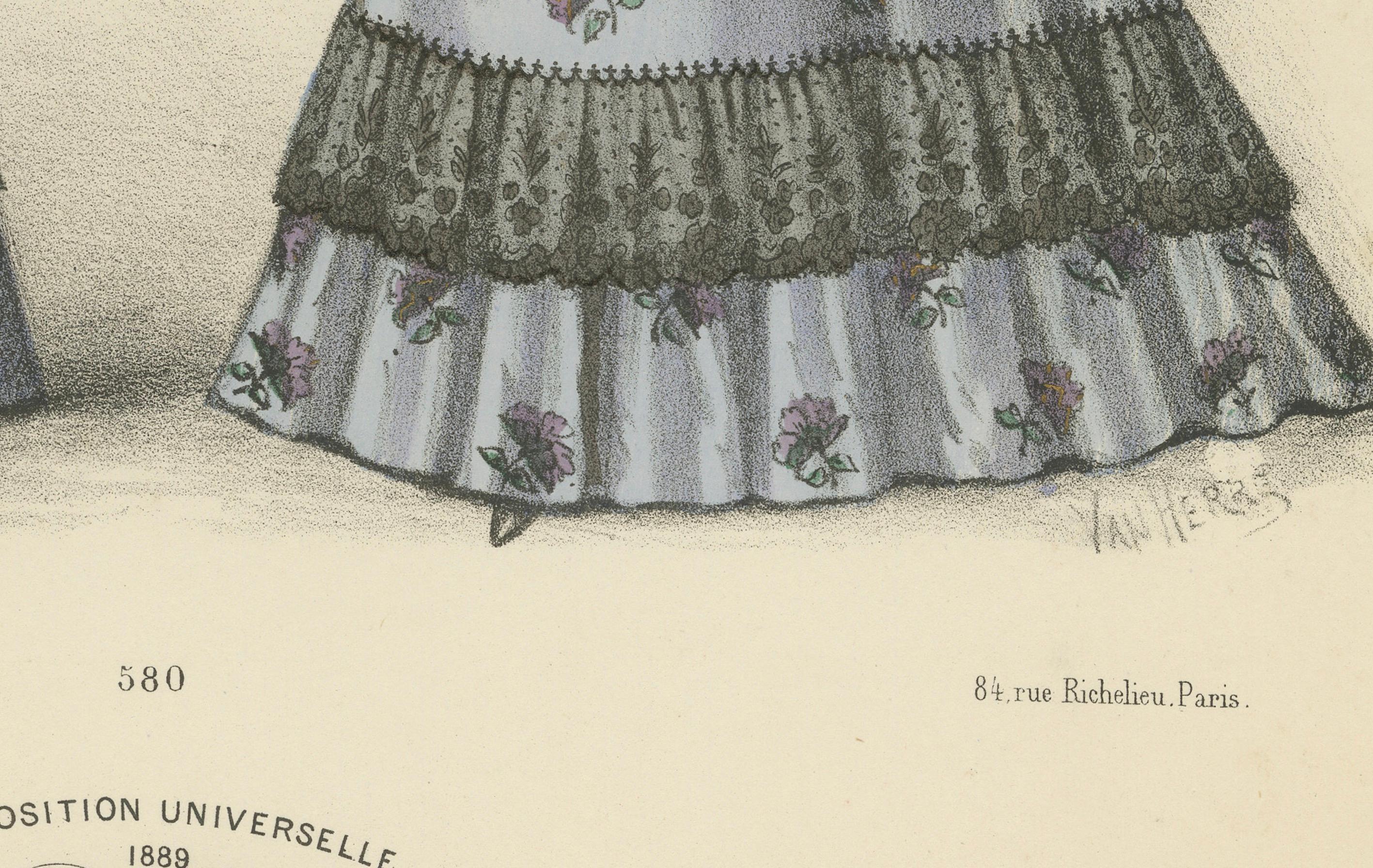 Victorian Elegance in Detail: A Fashion Lithograph by L. Michau, 1889 In Good Condition For Sale In Langweer, NL