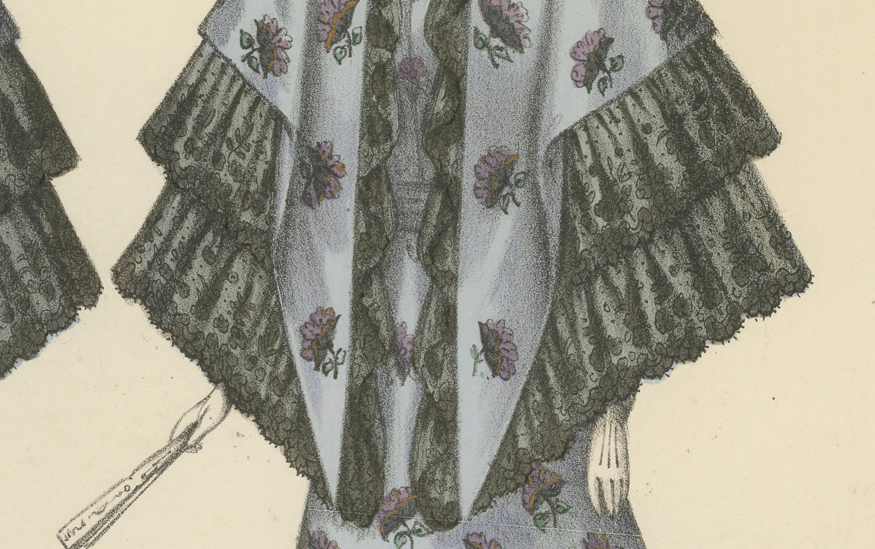 Late 19th Century Victorian Elegance in Detail: A Fashion Lithograph by L. Michau, 1889 For Sale