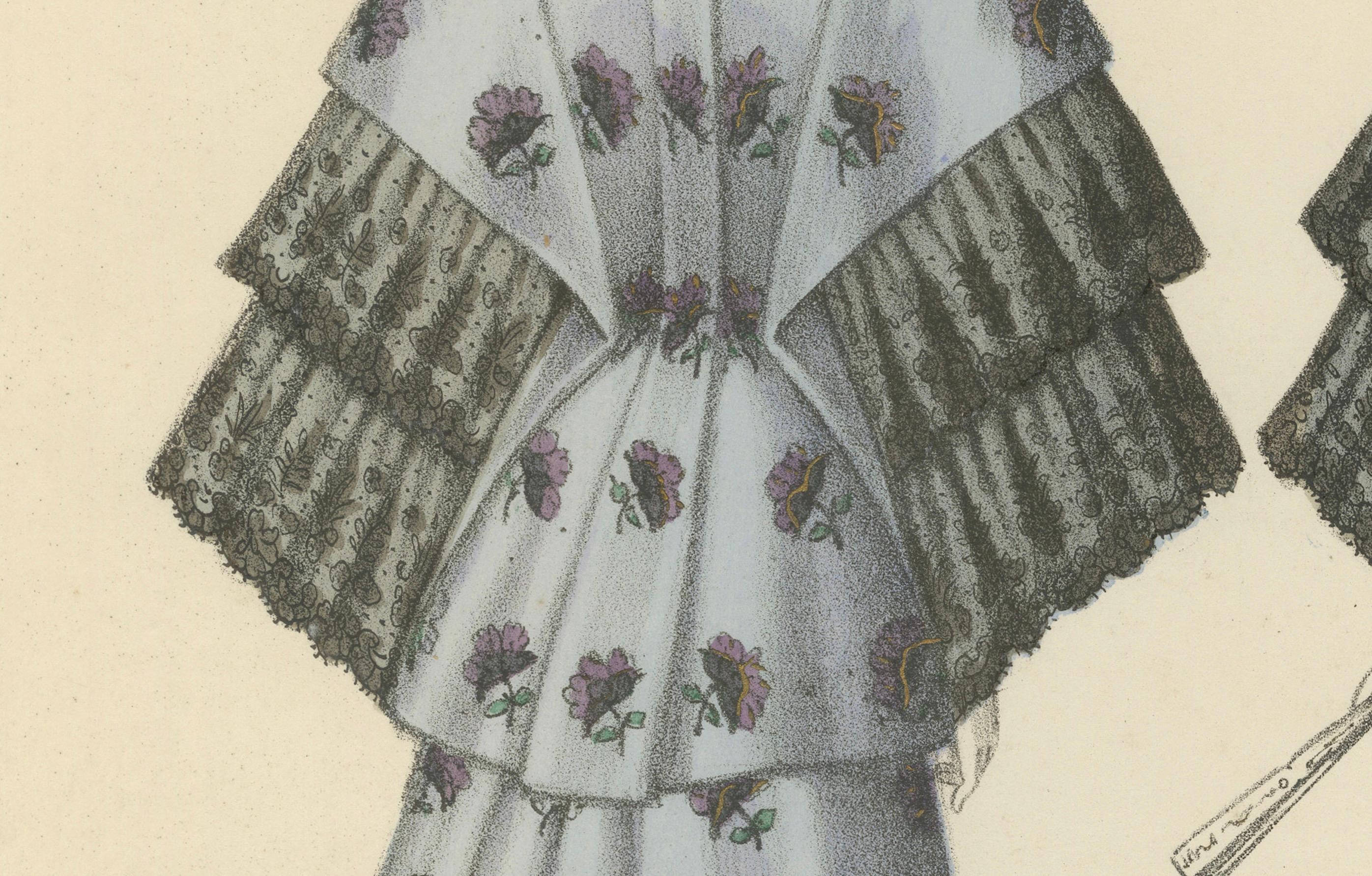 Paper Victorian Elegance in Detail: A Fashion Lithograph by L. Michau, 1889 For Sale