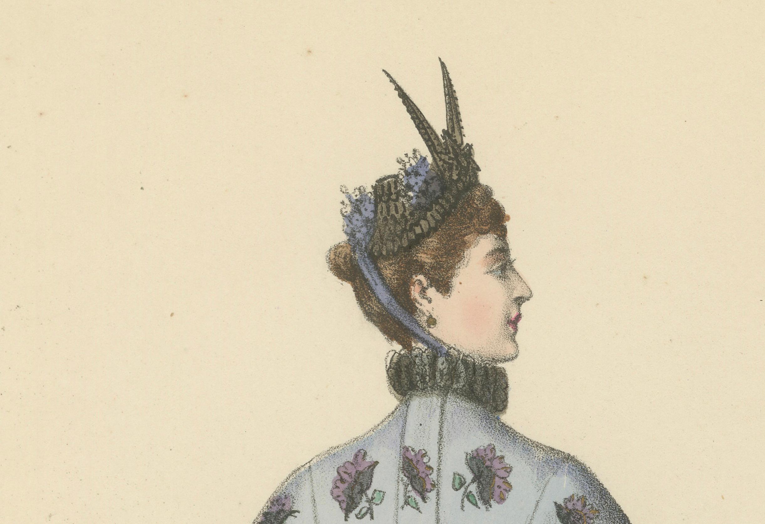 Victorian Elegance in Detail: A Fashion Lithograph by L. Michau, 1889 For Sale 1