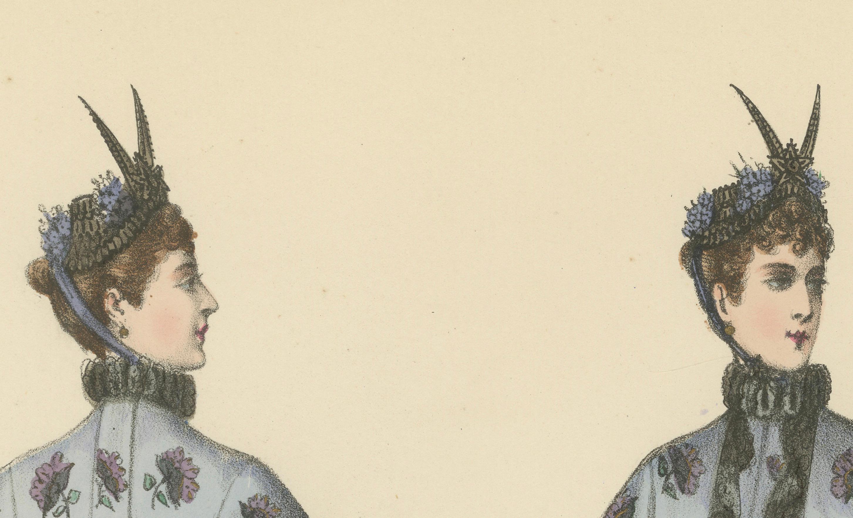 Victorian Elegance in Detail: A Fashion Lithograph by L. Michau, 1889 For Sale 2