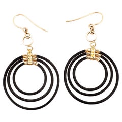 Victorian Elephant Hair and Gold Triple Hoop Earrings