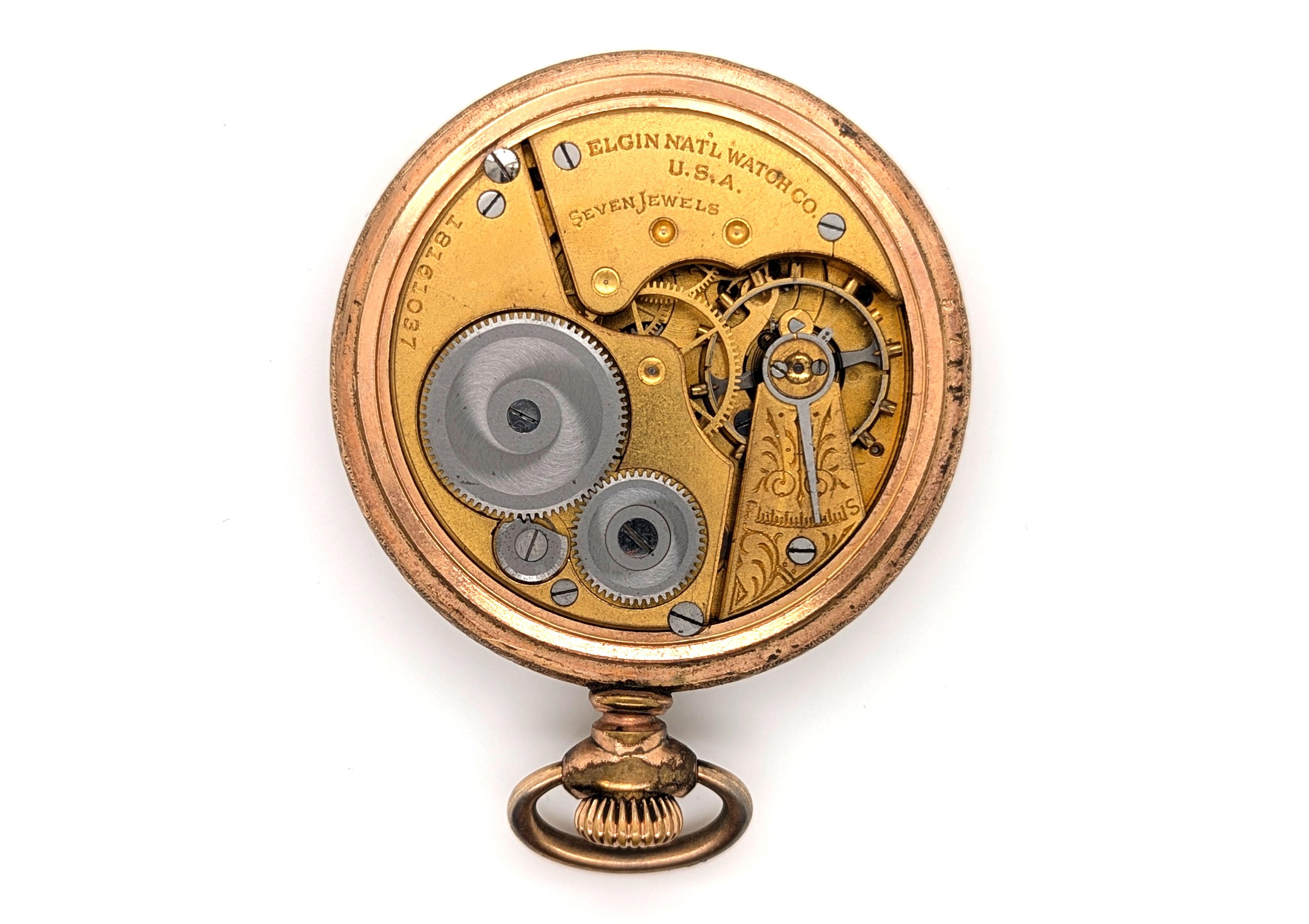 Victorian Elgin Railroad Pocket Watch 1915 Grade 293 Engraved Size 16 In Excellent Condition For Sale In Dearborn, MI