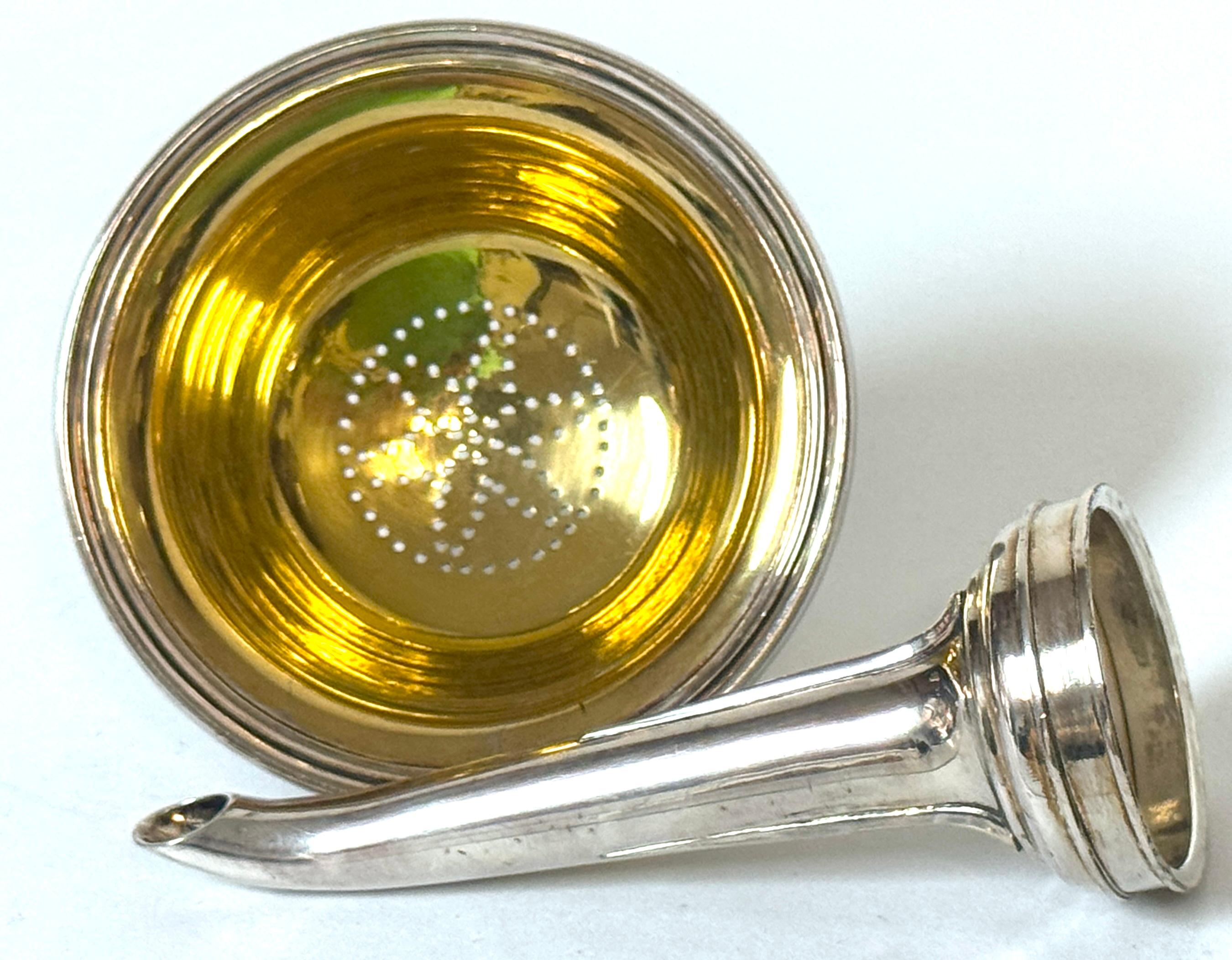 Victorian Elkington & Co. Electroplated Wine Funnel with Gilt Bowl, Dated 1853

A superb mid-19th century English wine funnel by the renowned firm Elkington & Co., one of the most innovative and prestigious silversmiths of the Victorian era. This