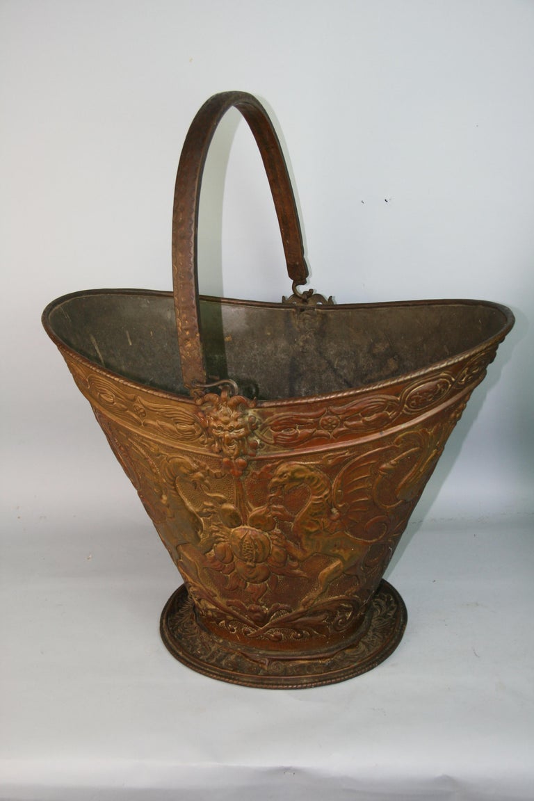 Victorian Embossed Coal/Wood Bucket Brass/Metal Late 19th Century For Sale at 1stDibs