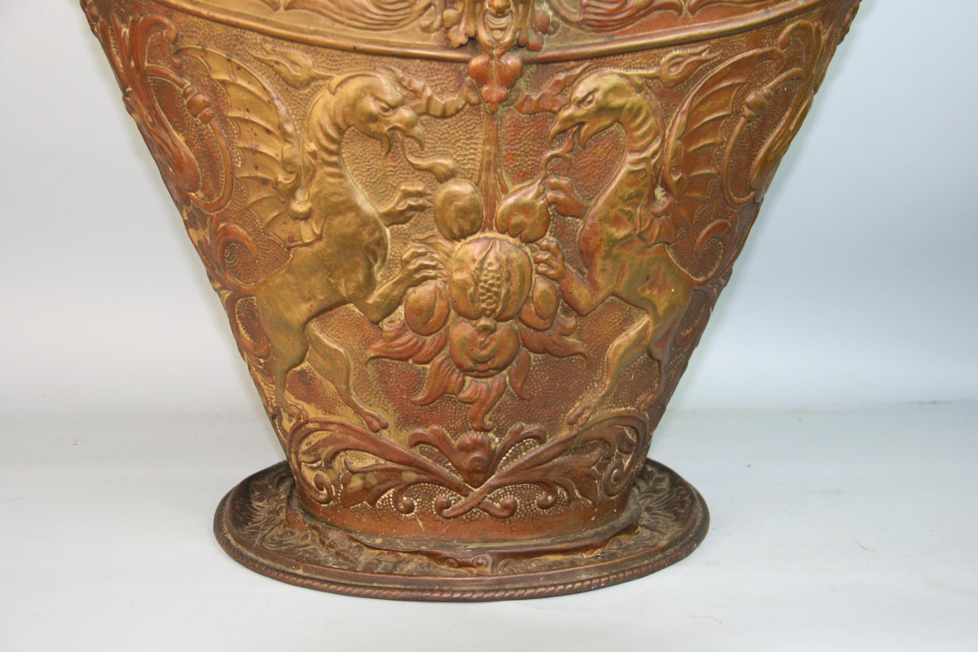 Victorian Embossed Coal/Wood Bucket Brass/Metal Late 19th Century For Sale 3