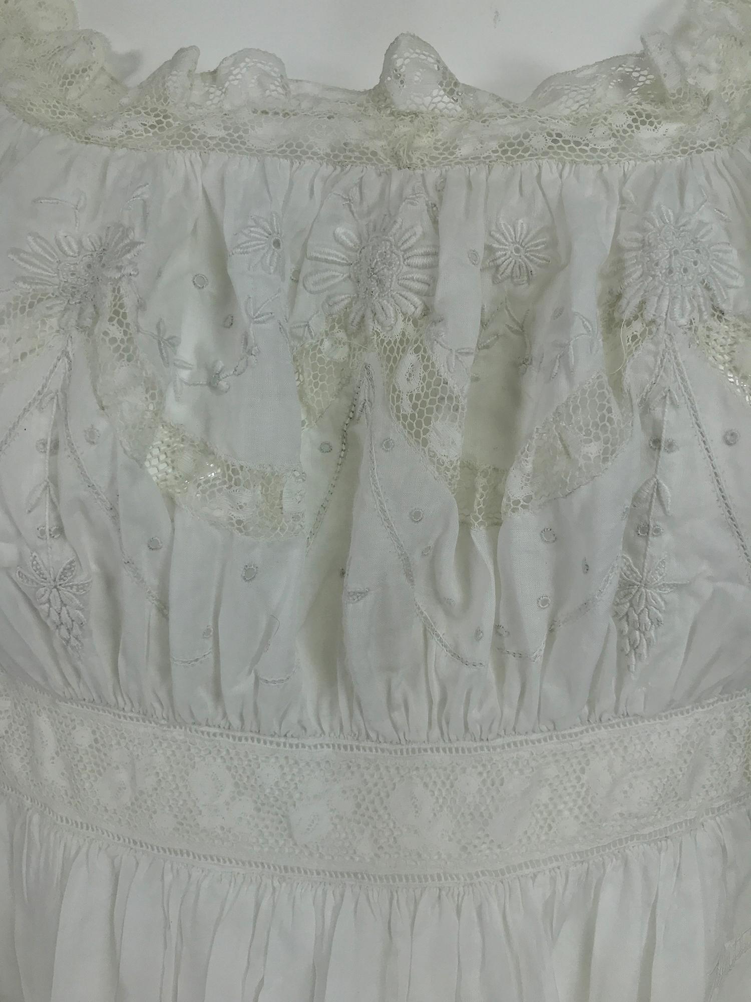 Victorian Embroidered Batiste Lace Gown Hattie 1900s For Sale 4