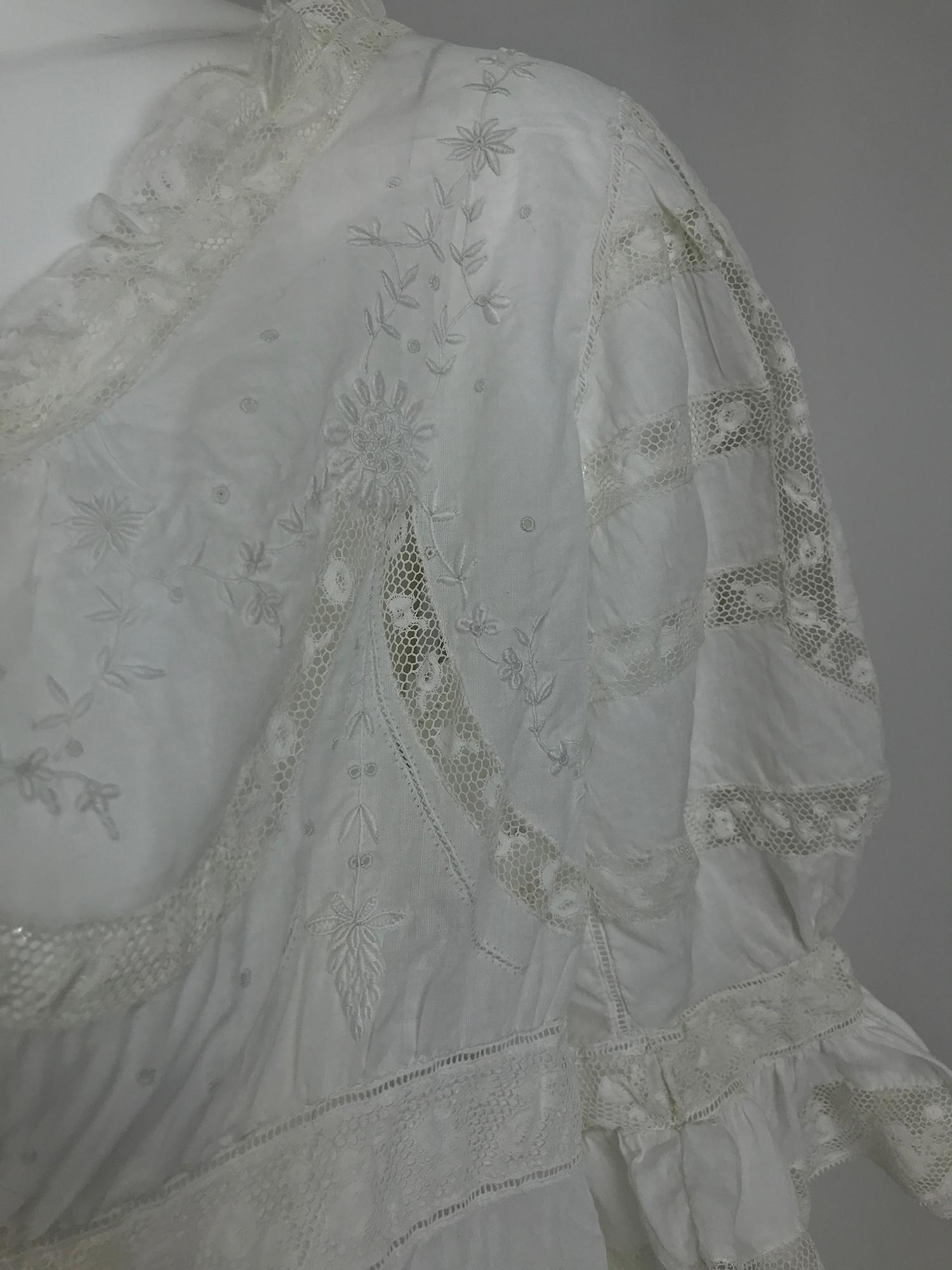 Victorian Embroidered Batiste Lace Gown Hattie 1900s For Sale 5