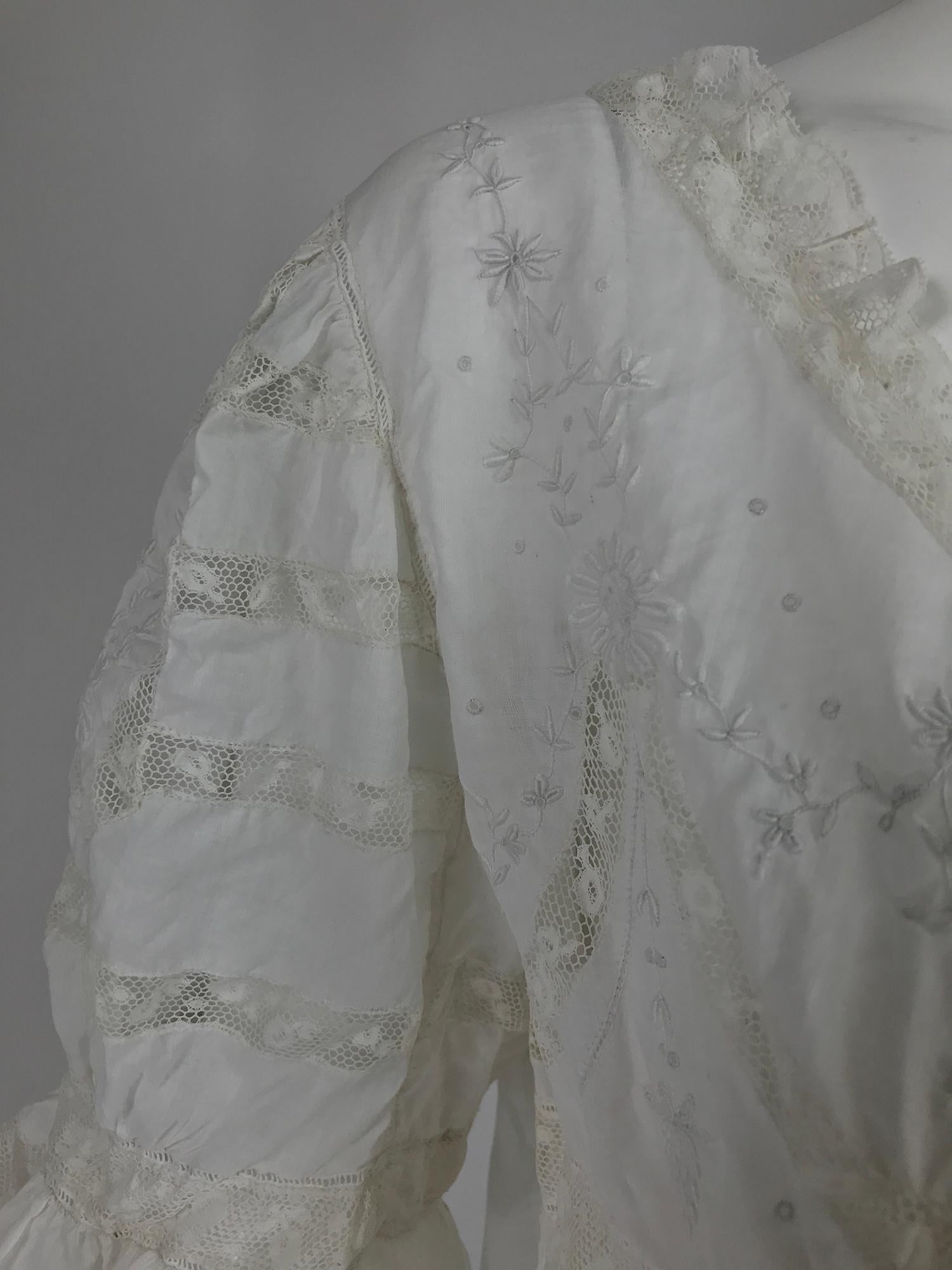 Victorian Embroidered Batiste Lace Gown Hattie 1900s For Sale 6