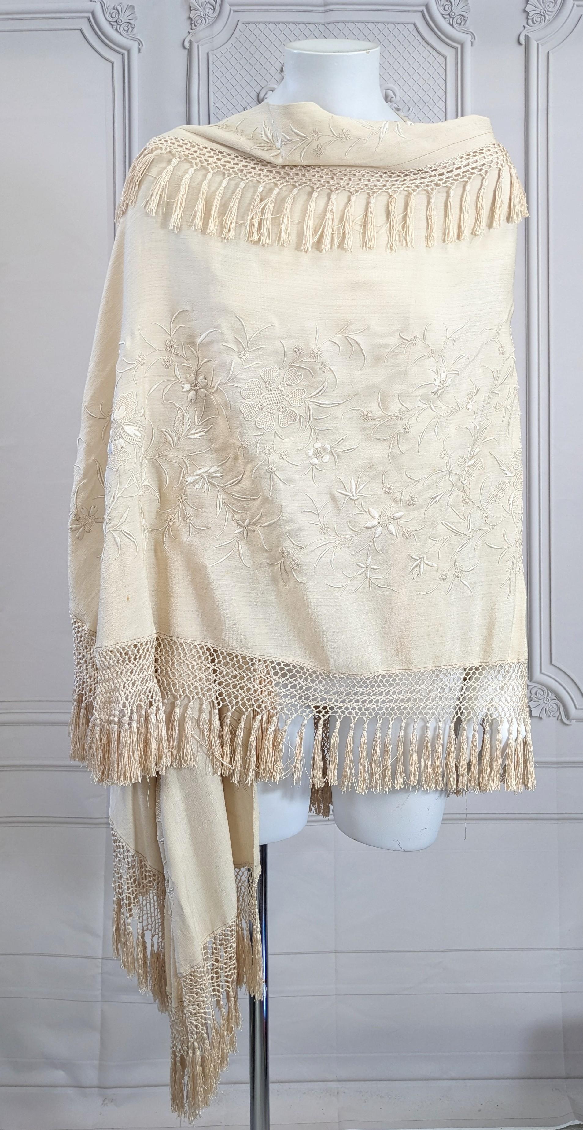 Victorian Embroidered Chinese Mantle Shawl For Sale 7