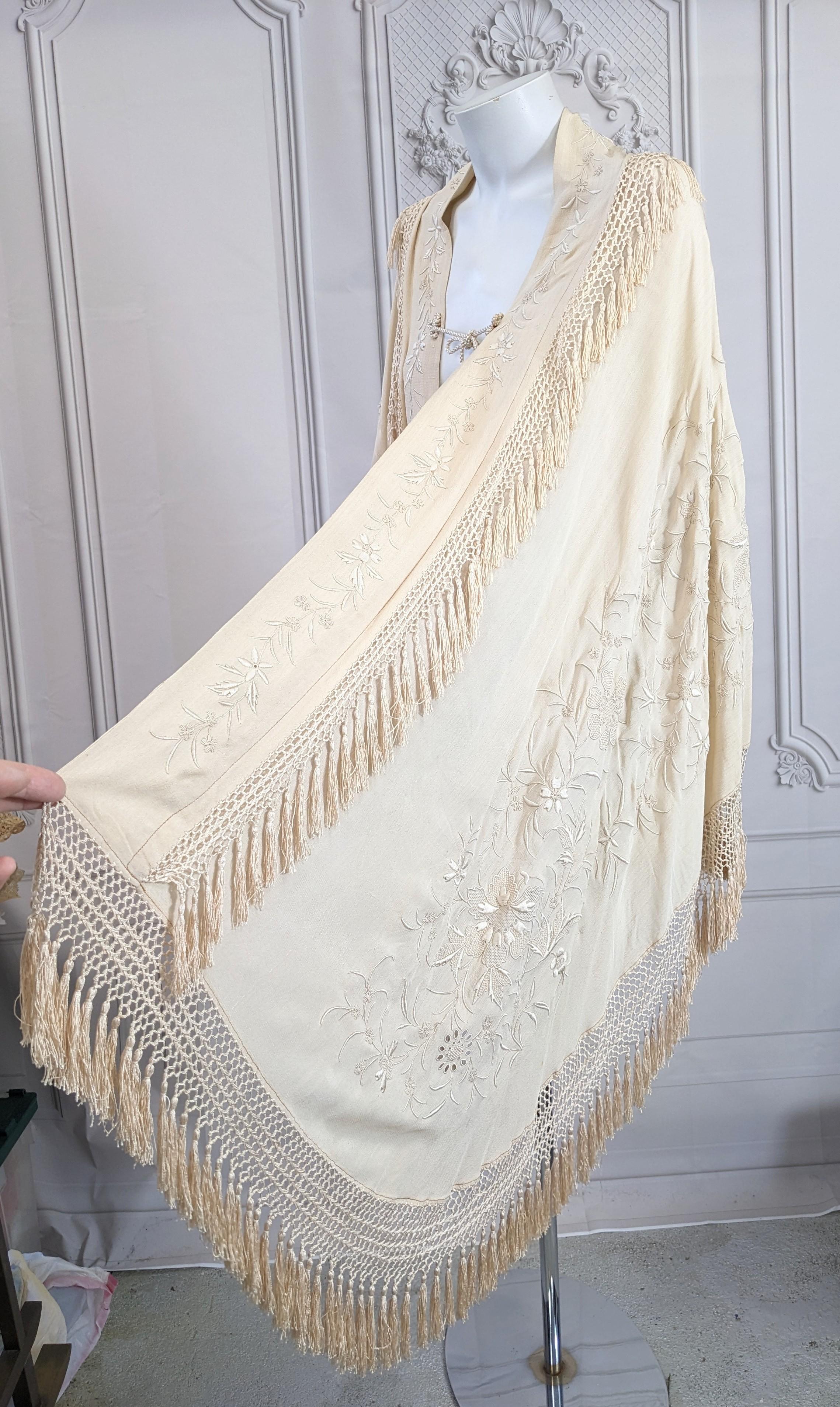 Women's or Men's Victorian Embroidered Chinese Mantle Shawl For Sale