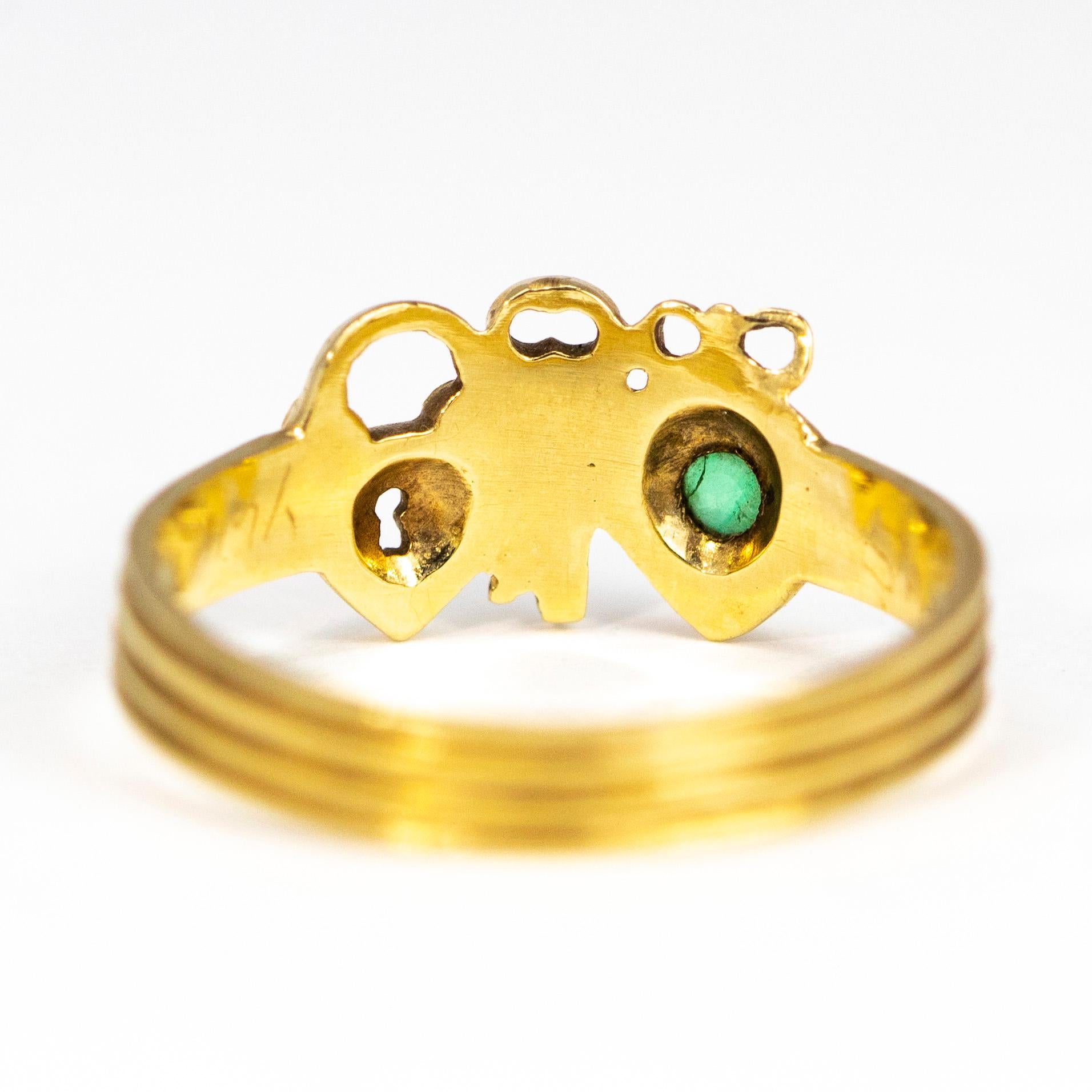 Women's Victorian Emerald and 9 Carat Gold Lock, Key and Heart Ring