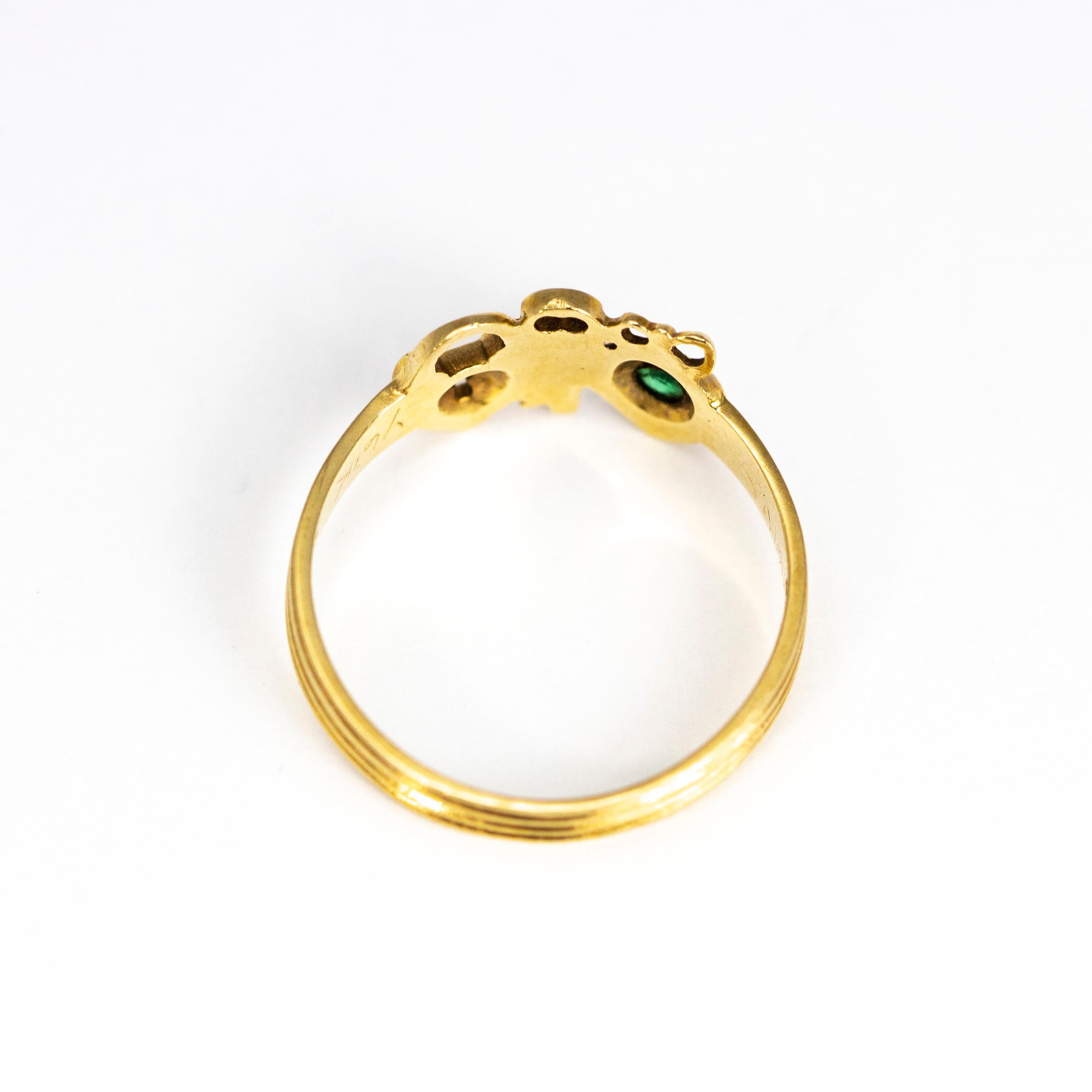 Victorian Emerald and 9 Carat Gold Lock, Key and Heart Ring 1