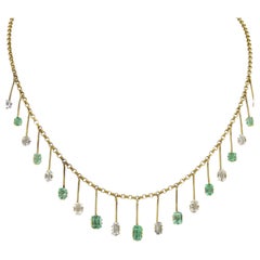 Used Victorian Emerald and Aquamarine Fringe Necklace