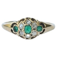 Victorian Emerald and Diamond 18 Carat Gold Cluster Ring