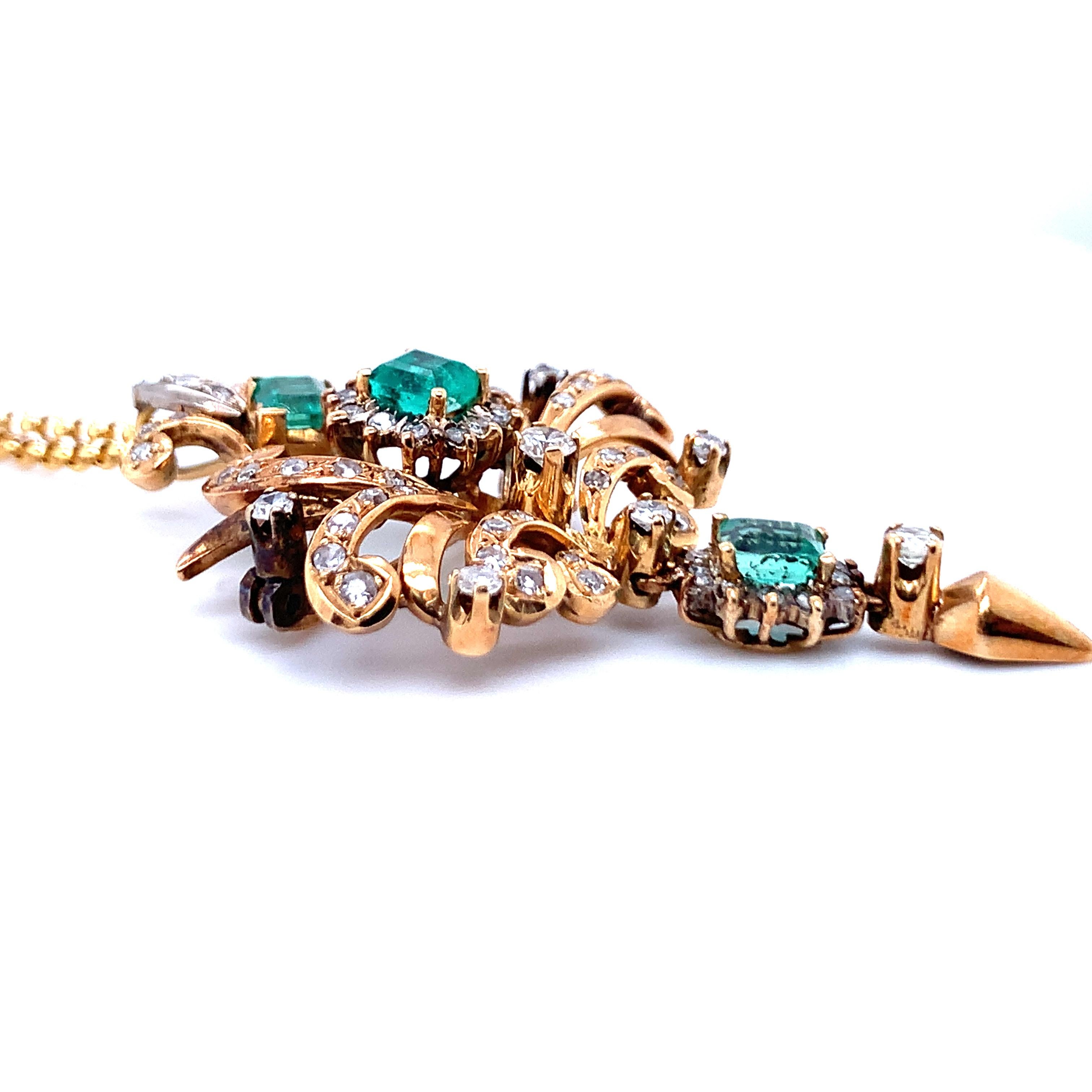 Single Cut Victorian Emerald and Diamond 18K Gold Pendant / Brooch For Sale