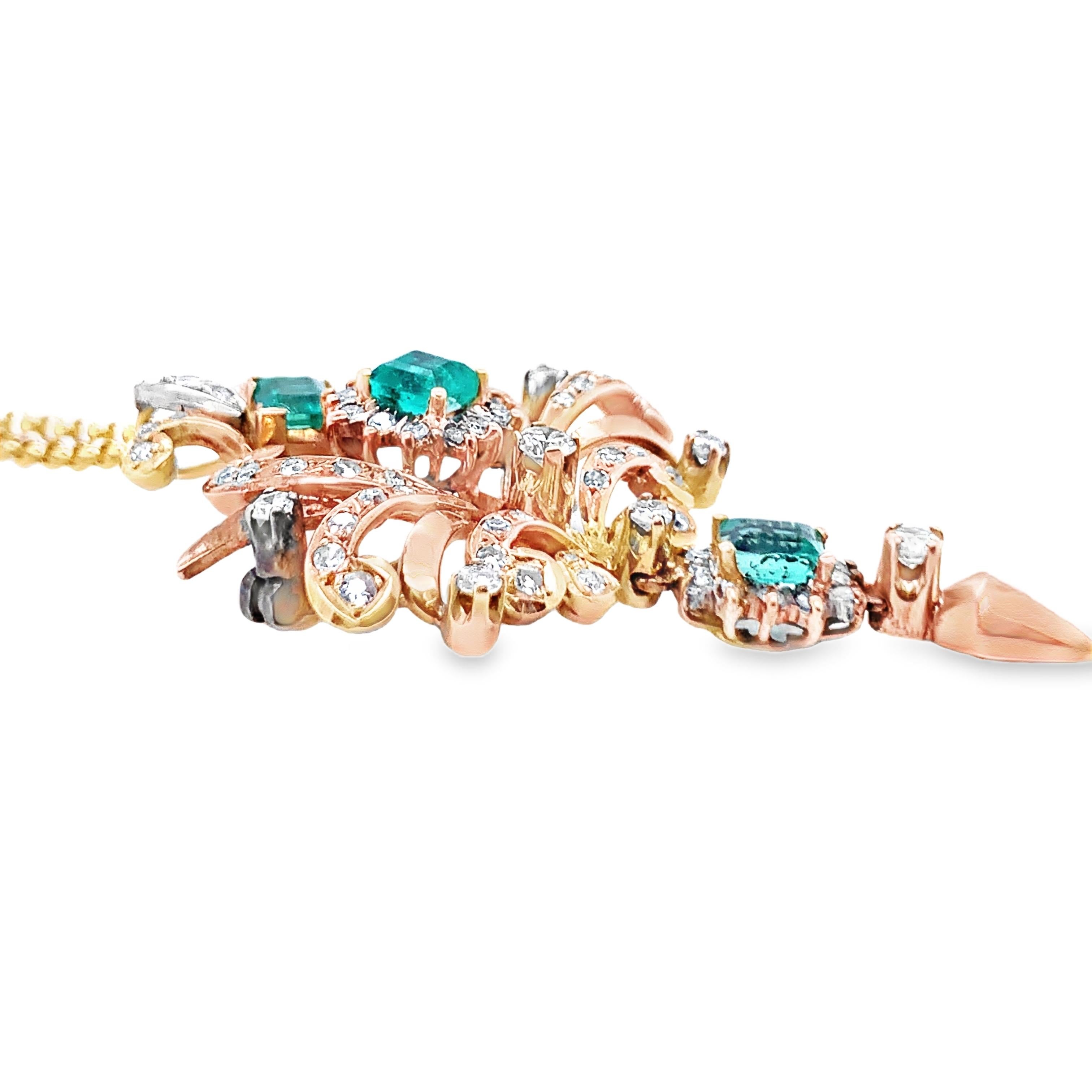 Viktorianischer Smaragd- und Diamant-Anhänger / Brosche aus 18 Karat Gold (Einfacher Schliff) im Angebot