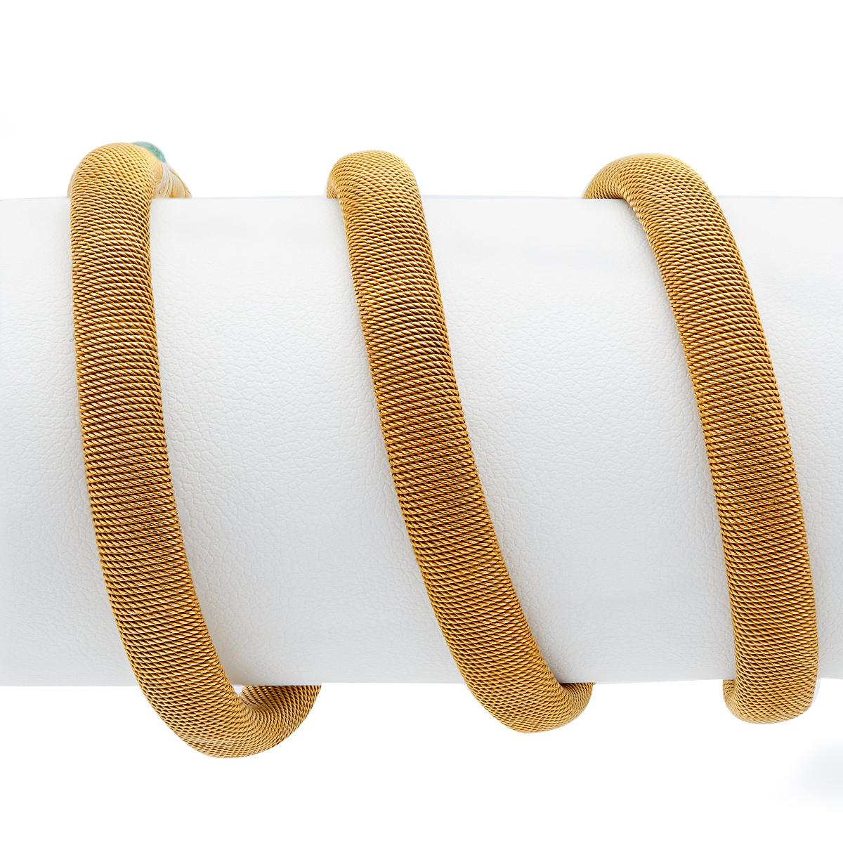 Viktorianisches Flexibles Schlangenarmband aus 18 Karat Gelbgold mit Smaragd und Diamanten 1