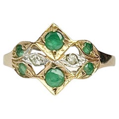 Victorian Emerald and Diamond 9 Carat Gold Panel Ring