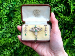 Victorian Emerald & Diamond Brooch Pendant Set, 9k Gold, Circa 1890