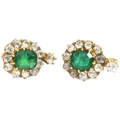 Victorian Emerald and Diamond Clip Earrings