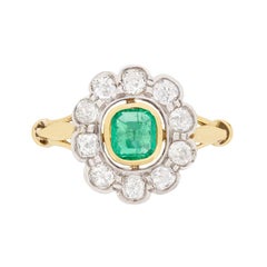 Victorian Emerald and Diamond Cluster Ring, circa 1900s
