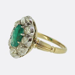 Victorian Emerald and Diamond Cluster Ring