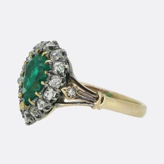 Victorian Emerald and Diamond Cluster Ring