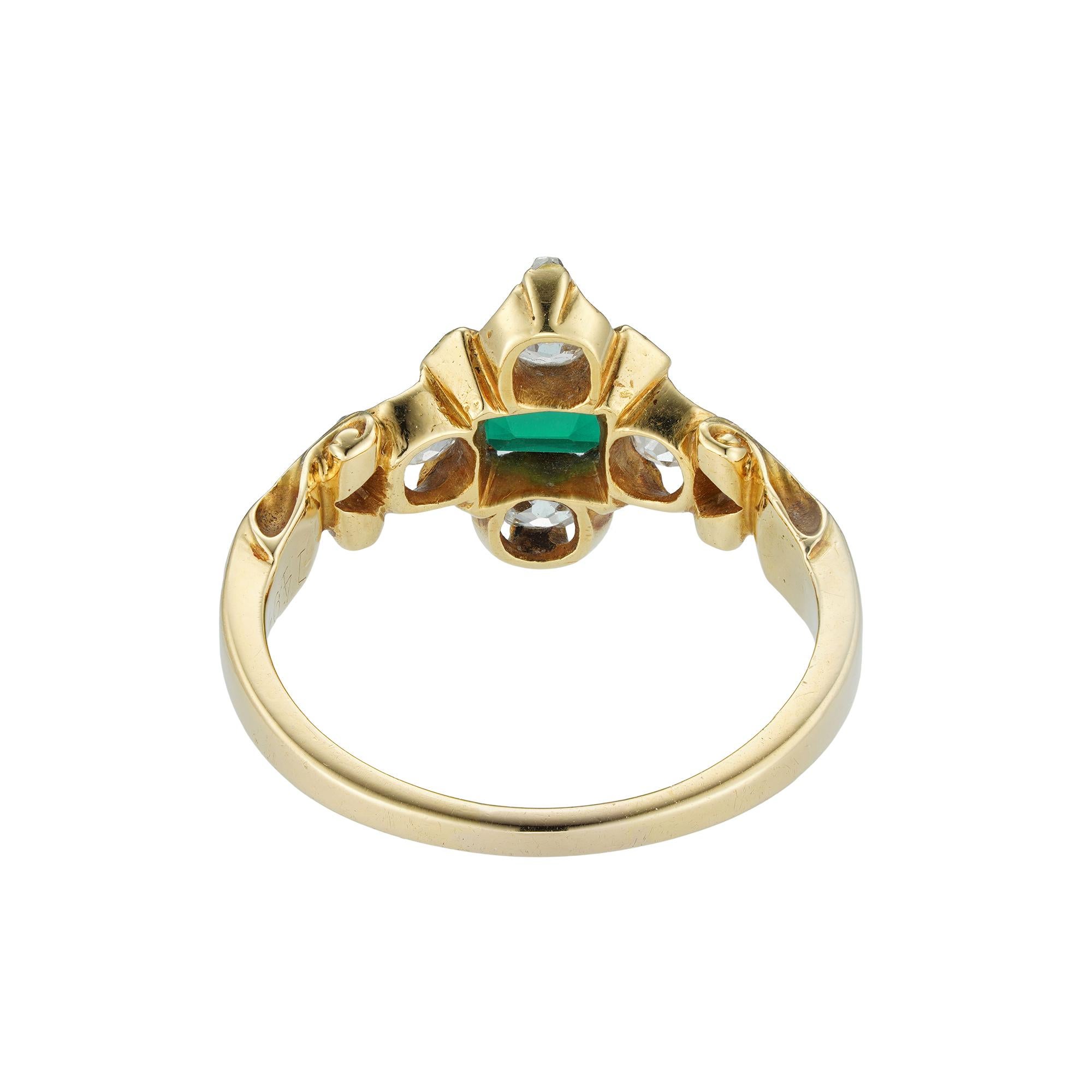 Victorian Emerald and Diamond Cluster Ring In Good Condition In London, GB