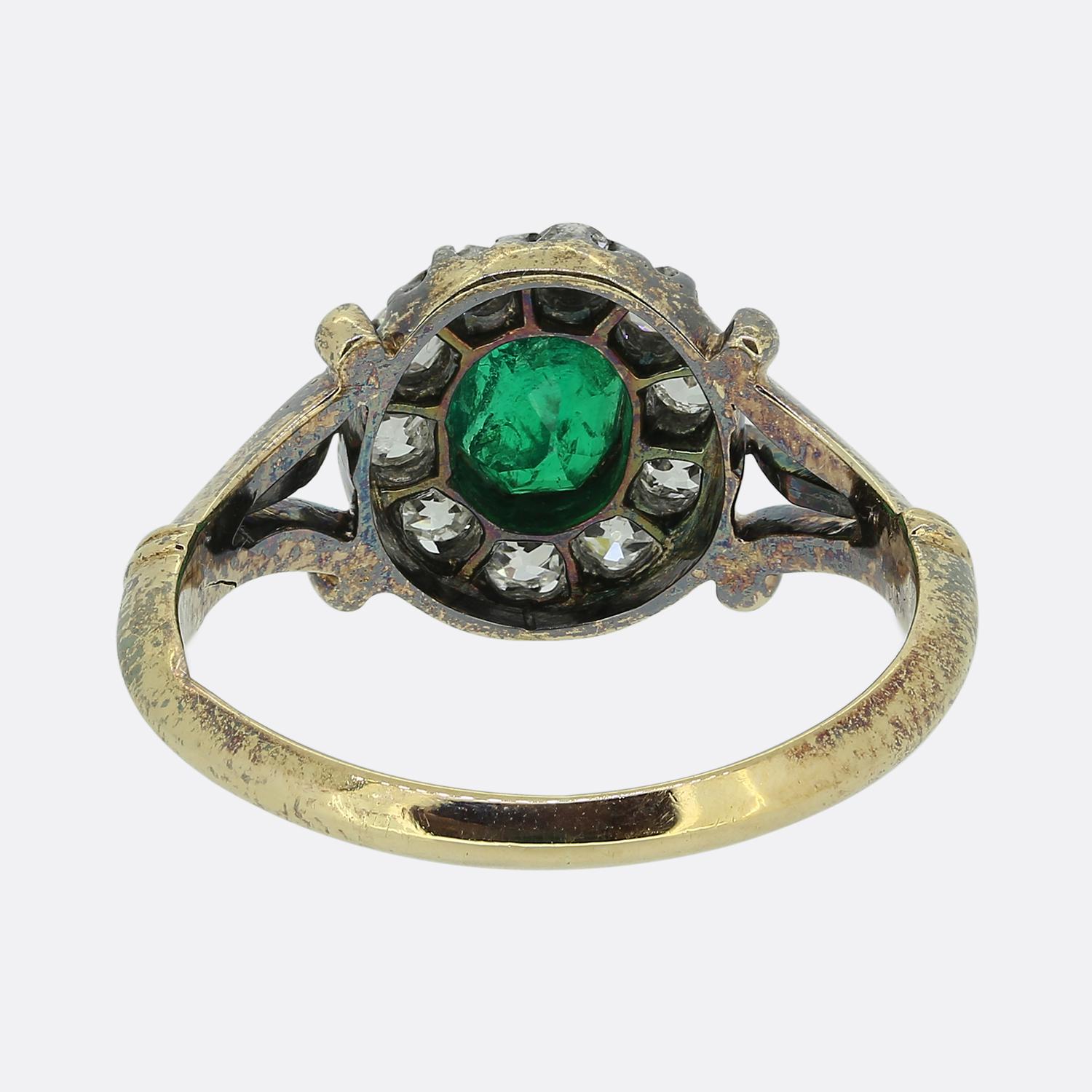 Women's or Men's Victorian Emerald and Diamond Cluster Ring For Sale