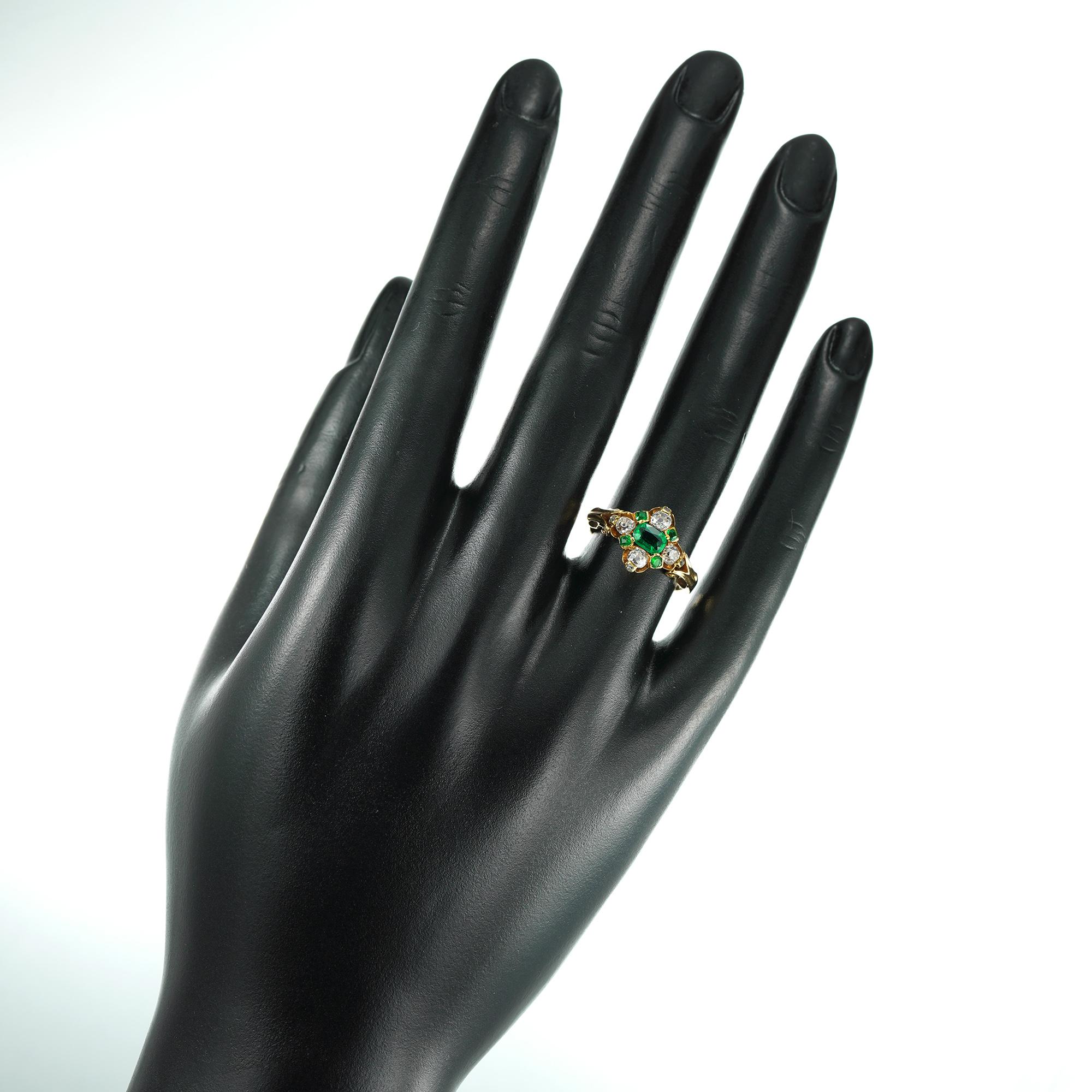 Women's or Men's Victorian Emerald and Diamond Cluster Ring