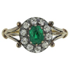 Antique Victorian Emerald and Diamond Cluster Ring