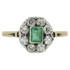 Antique Victorian Emerald and Diamond Cluster Ring