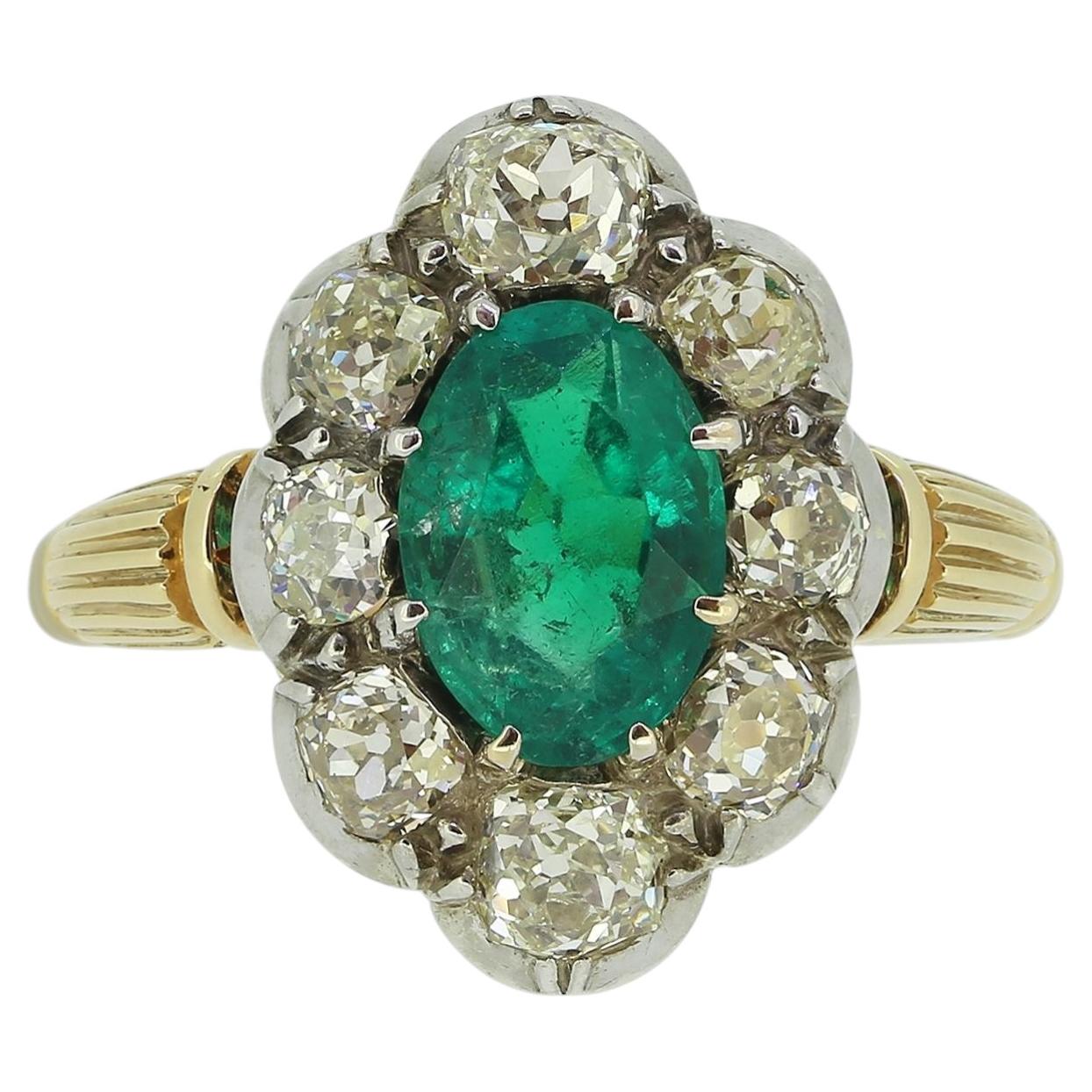 Victorian Emerald and Diamond Cluster Ring