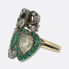 Victorian Emerald and Diamond Double Heart Ring