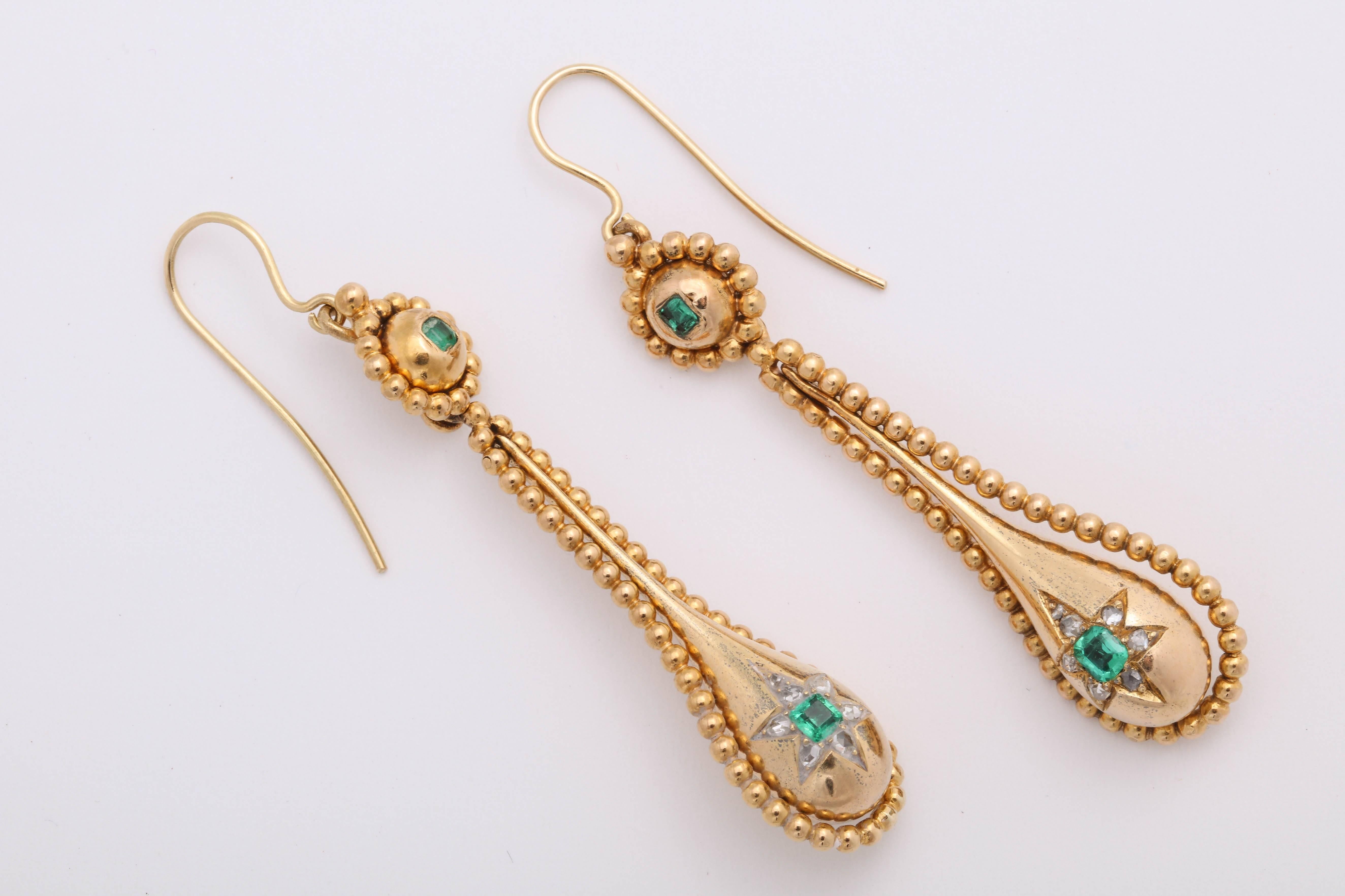 Women's Victorian Emerald and Diamond Earrings For Sale