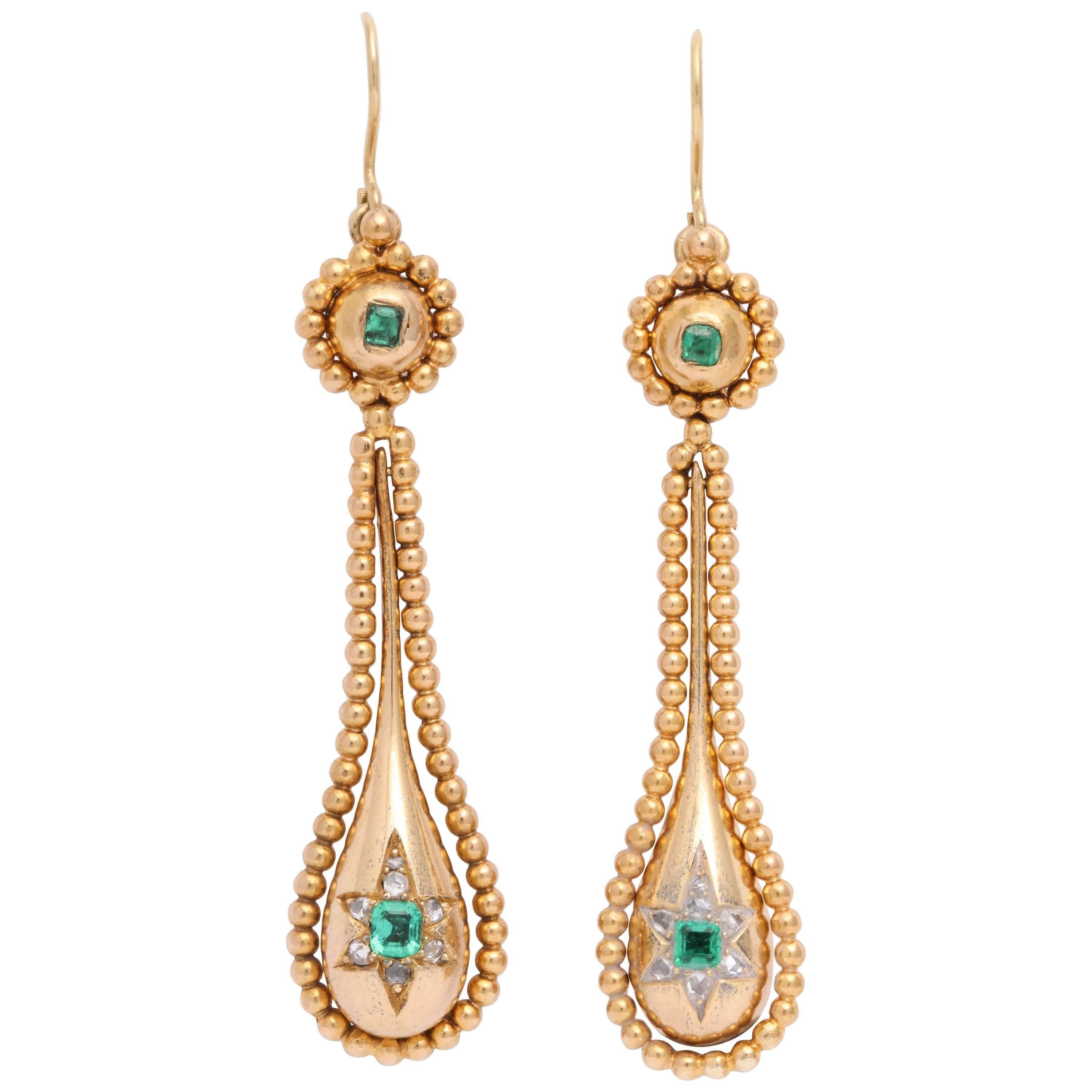 Victorian Emerald and Diamond Earrings For Sale