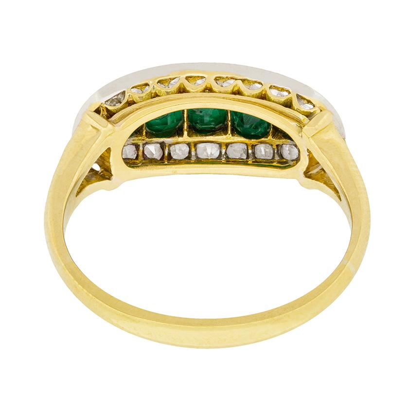 Women's or Men's Victorian Emerald and Diamond Five-Stone Cluster Ring, circa 1880s