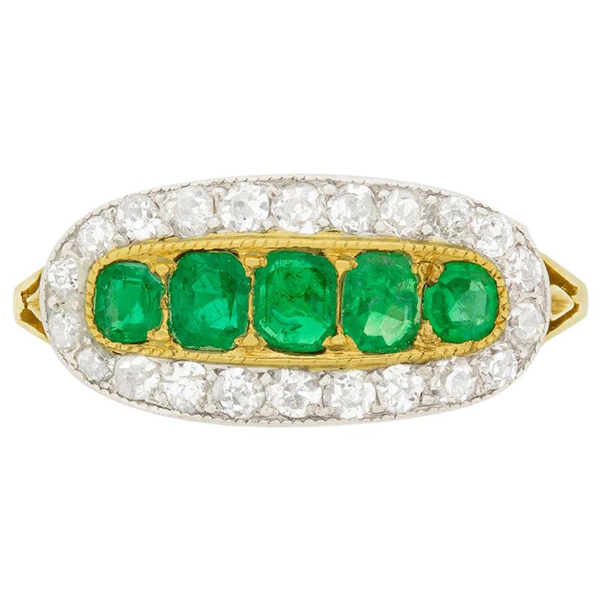 Victorian Emerald and Diamond Five-Stone Cluster Ring, circa 1880s