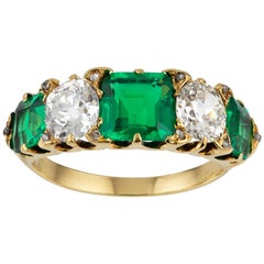 Antique Victorian Emerald and Diamond Five-Stone Ring