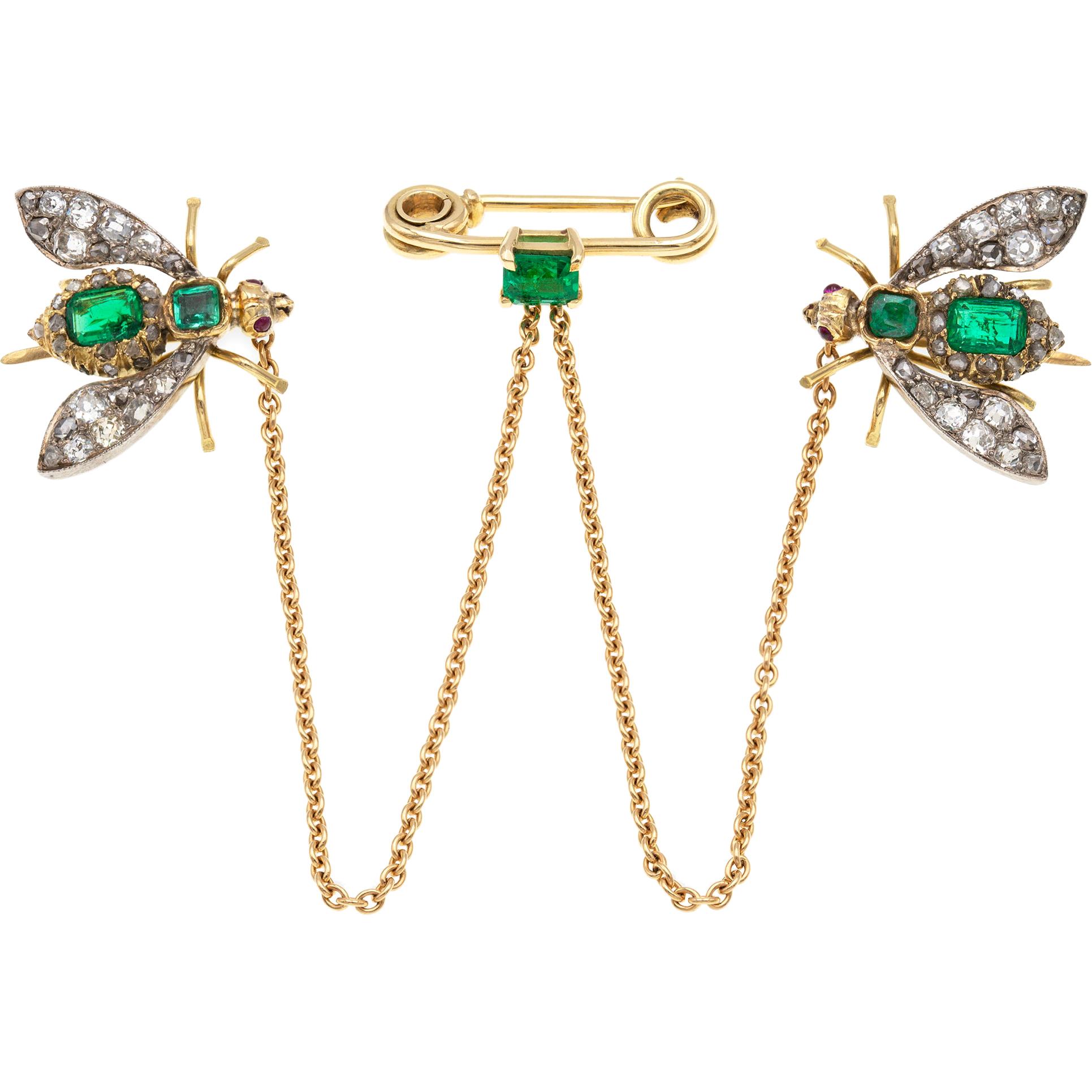 Victorian Emerald and Diamond Fly Scatter-Pin Brooch