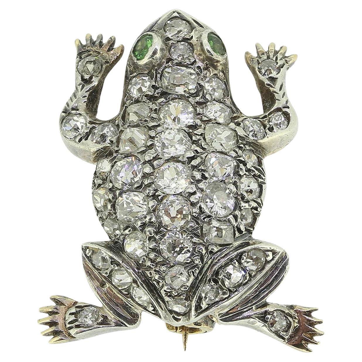 Victorian Emerald and Diamond Frog Brooch
