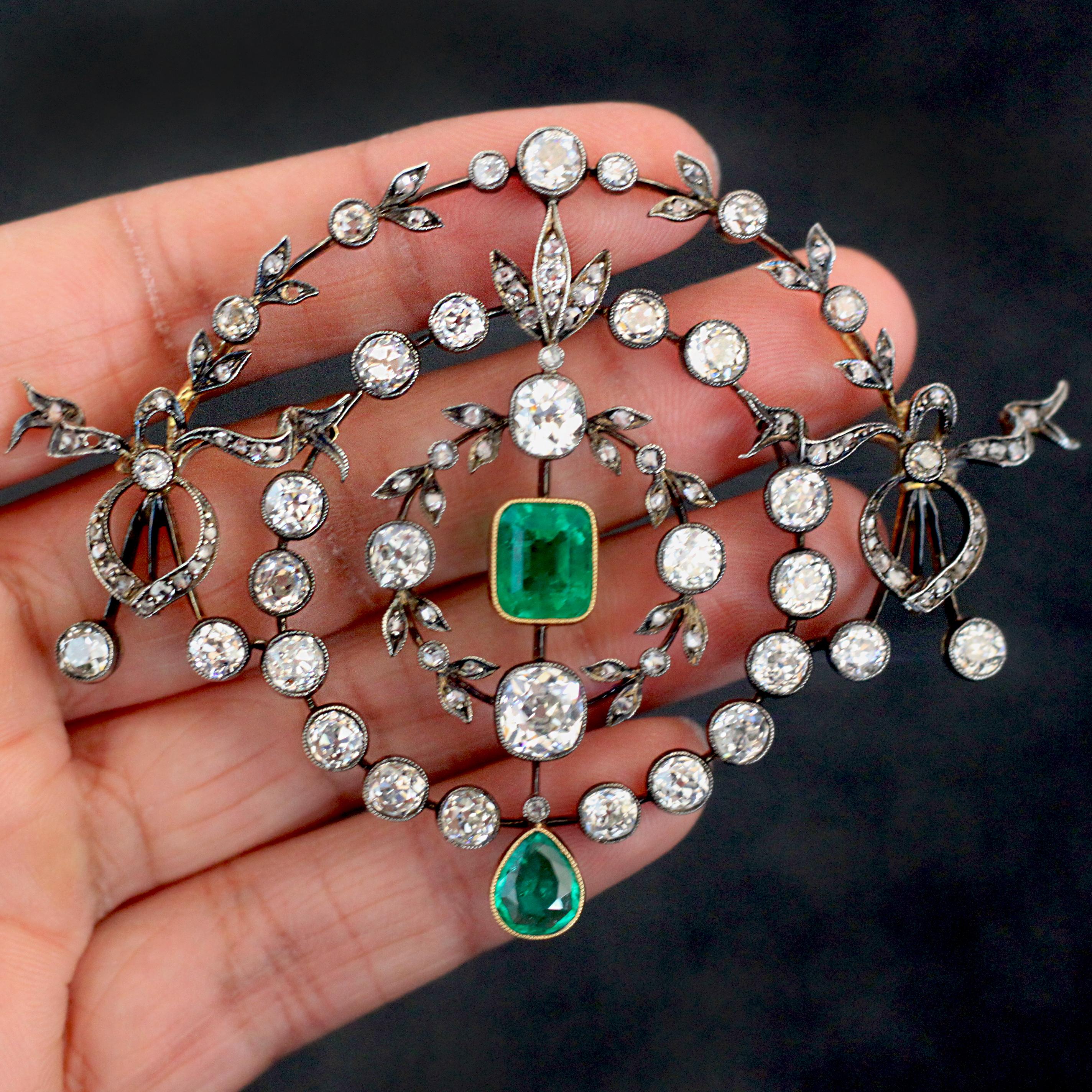 Victorian Emerald and Diamond Garland Brooch/Pendant, 1880s 3