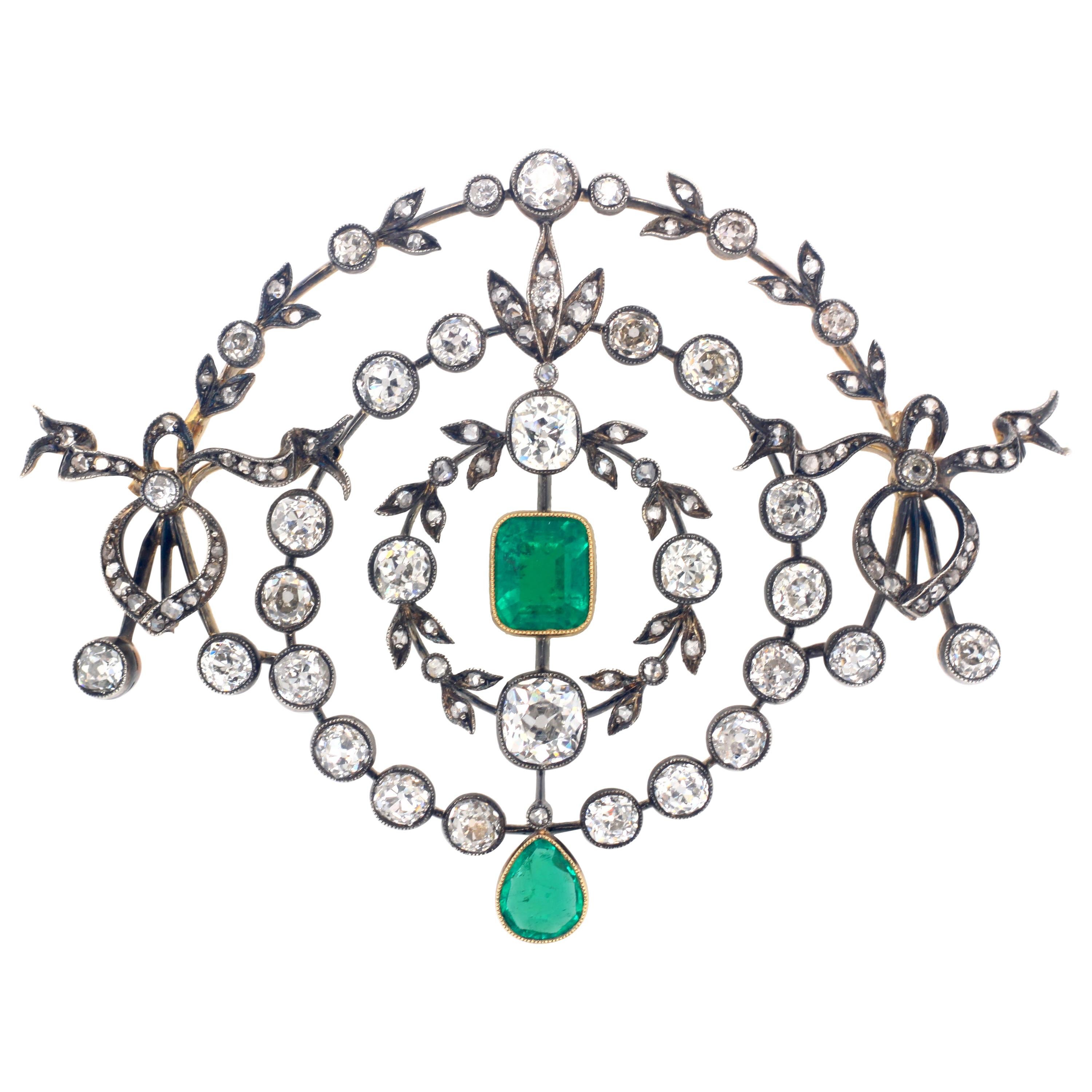Victorian Emerald and Diamond Garland Brooch/Pendant, 1880s
