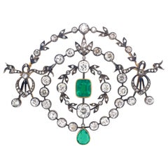 Antique Victorian Emerald and Diamond Garland Brooch/Pendant, 1880s