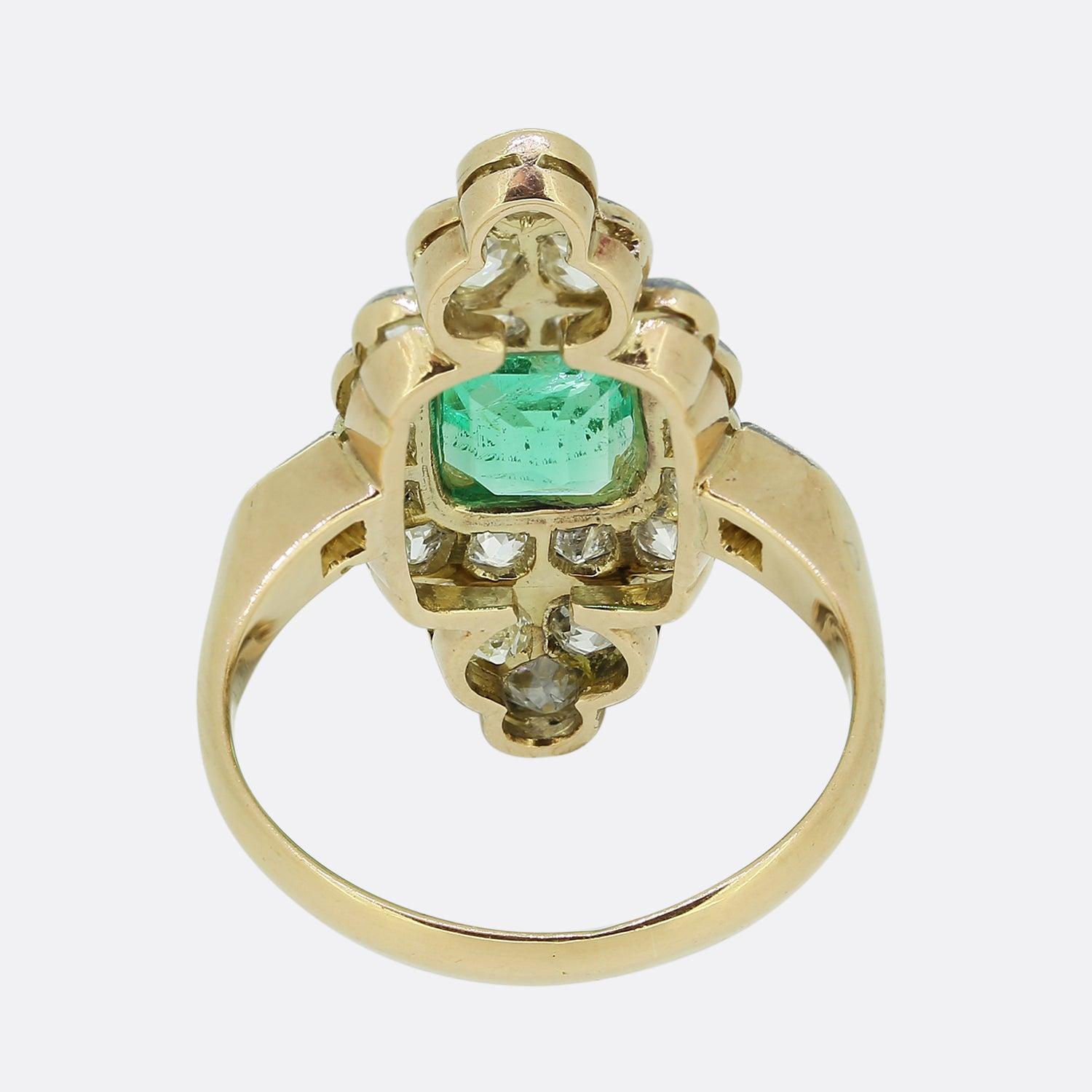Victorian Emerald and Diamond Navette Ring In Good Condition For Sale In London, GB