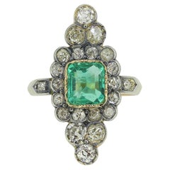 Antique Victorian Emerald and Diamond Navette Ring