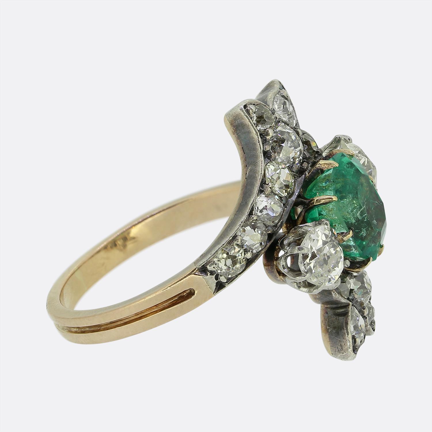 Emerald Cut Victorian Emerald and Diamond Ring For Sale